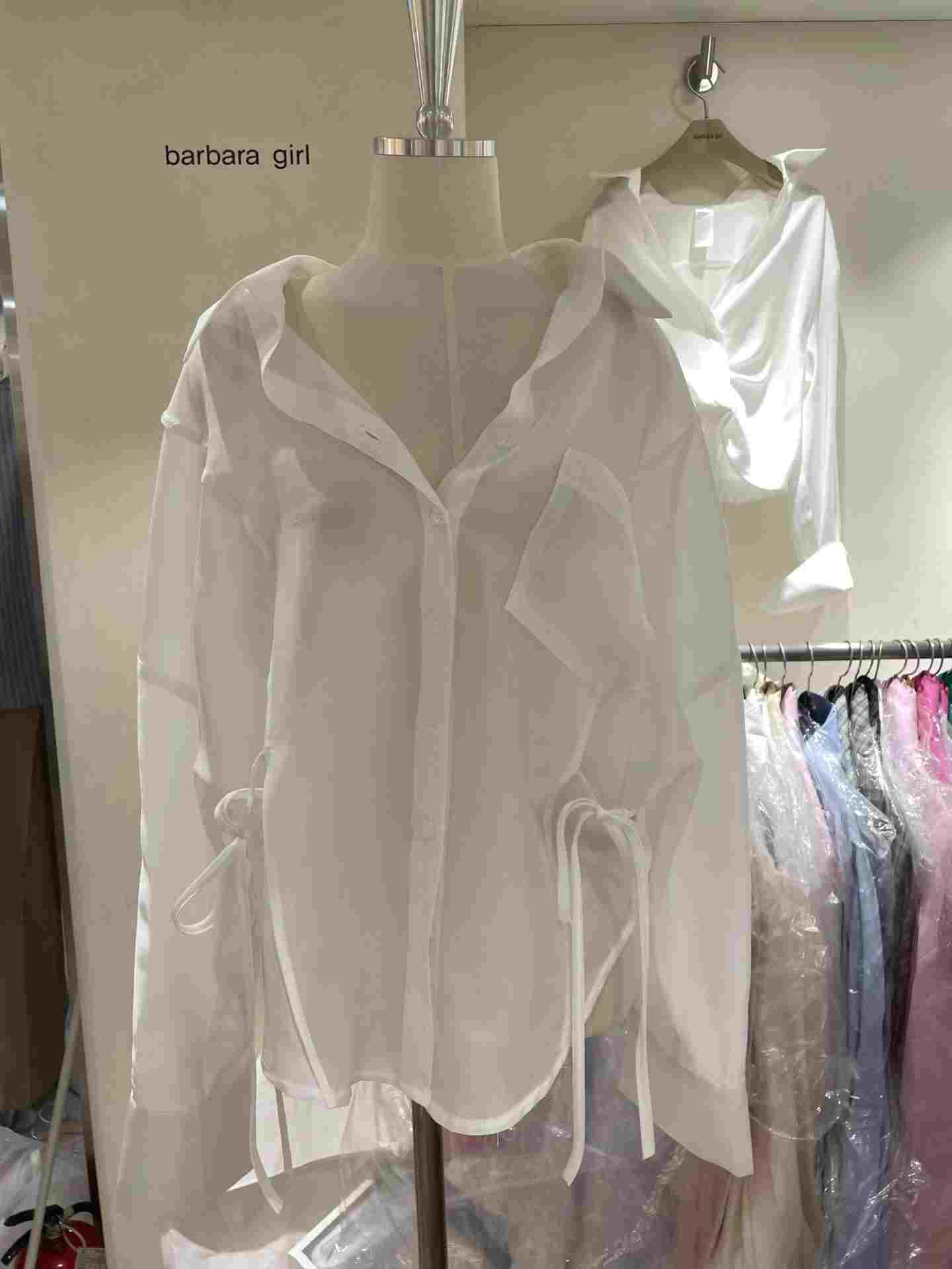 BARBARA GIRL韓國東大門代購女裝新款26春夏襯衫蕾絲衫天絲系帶BARBARA GIRL襯衫/蕾絲衫