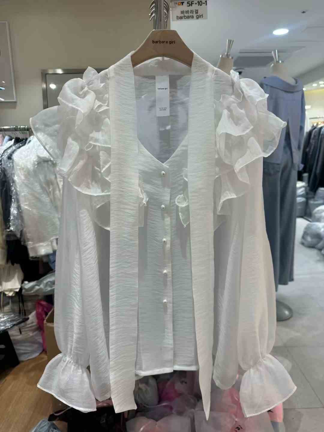 BARBARA GIRL韓國直郵實拍女裝新款熱賣襯衫蕾絲衫荷葉邊透明BARBARA GIRL襯衫/蕾絲衫
