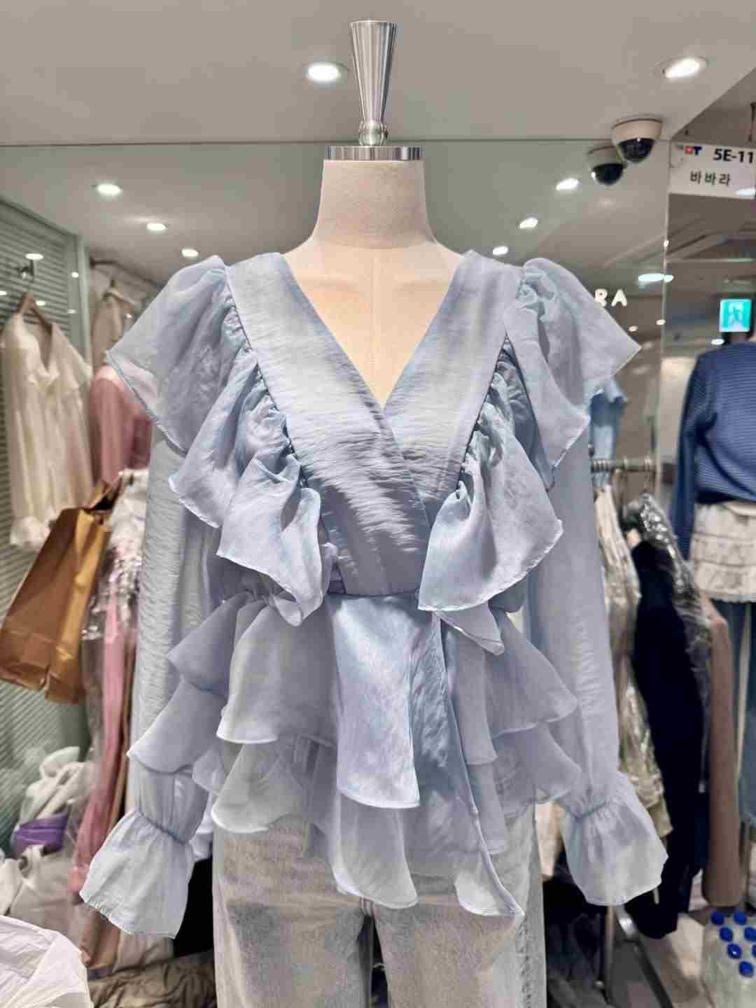 BARBARA GIRL韓國東大門直郵女士新品時尚襯衫蕾絲衫荷葉邊透視BARBARA GIRL襯衫/蕾絲衫