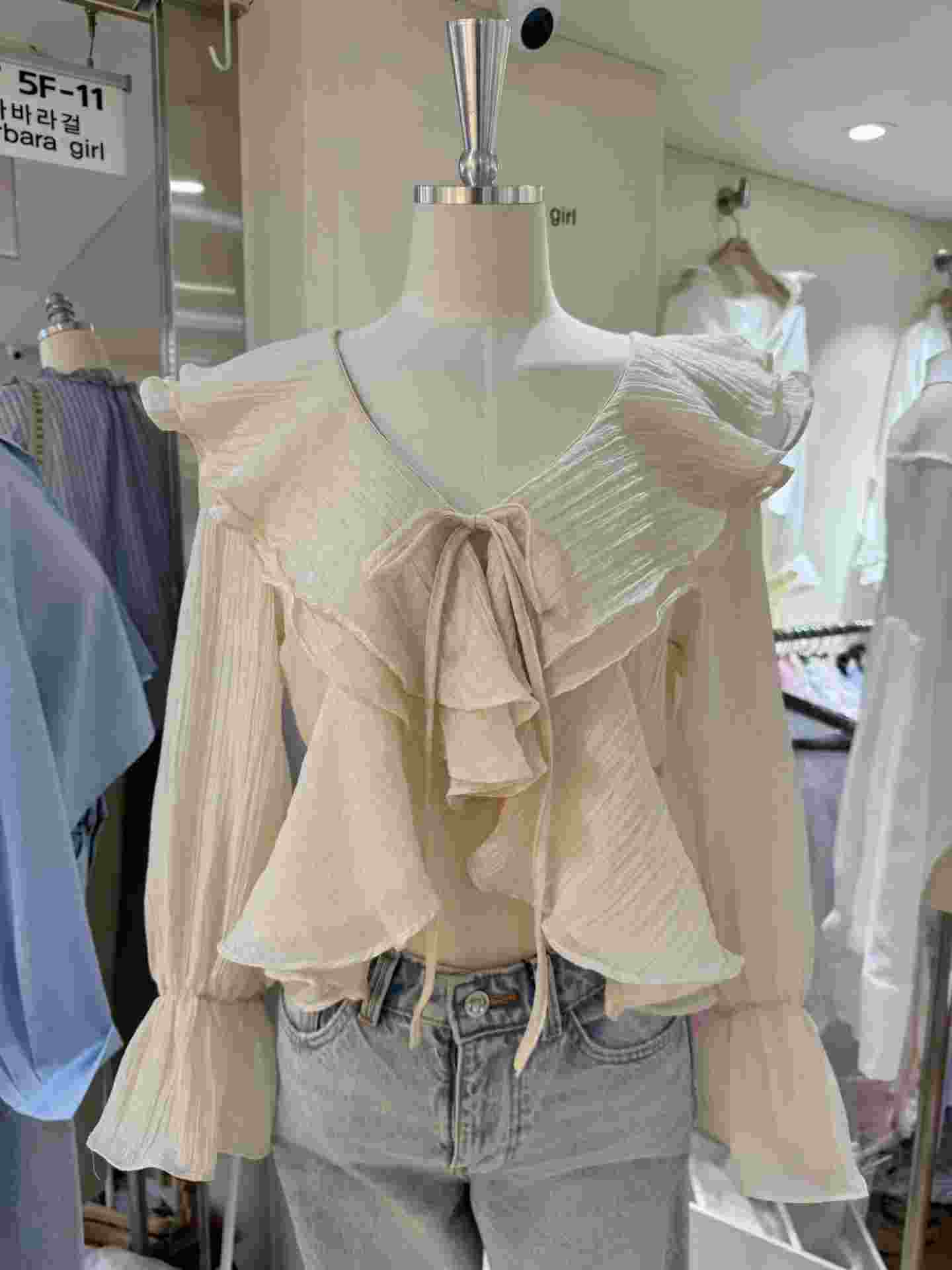 BARBARA GIRL韓國代購女士新款時尚襯衫蕾絲衫荷葉邊天絲開衫BARBARA GIRL襯衫/蕾絲衫