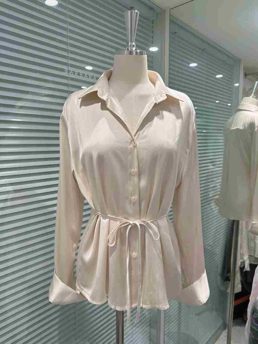 BARBARA GIRL韓國東大門代購女裝新款推薦襯衫蕾絲衫含腰繩緞面BARBARA GIRL襯衫/蕾絲衫