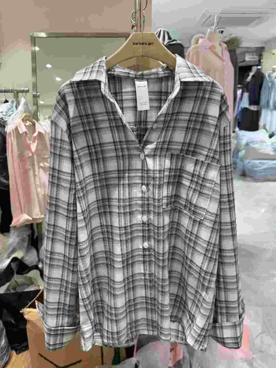 BARBARA GIRL韓國東大門直郵女士新款休閑襯衫蕾絲衫格紋BARBARA GIRL襯衫/蕾絲衫