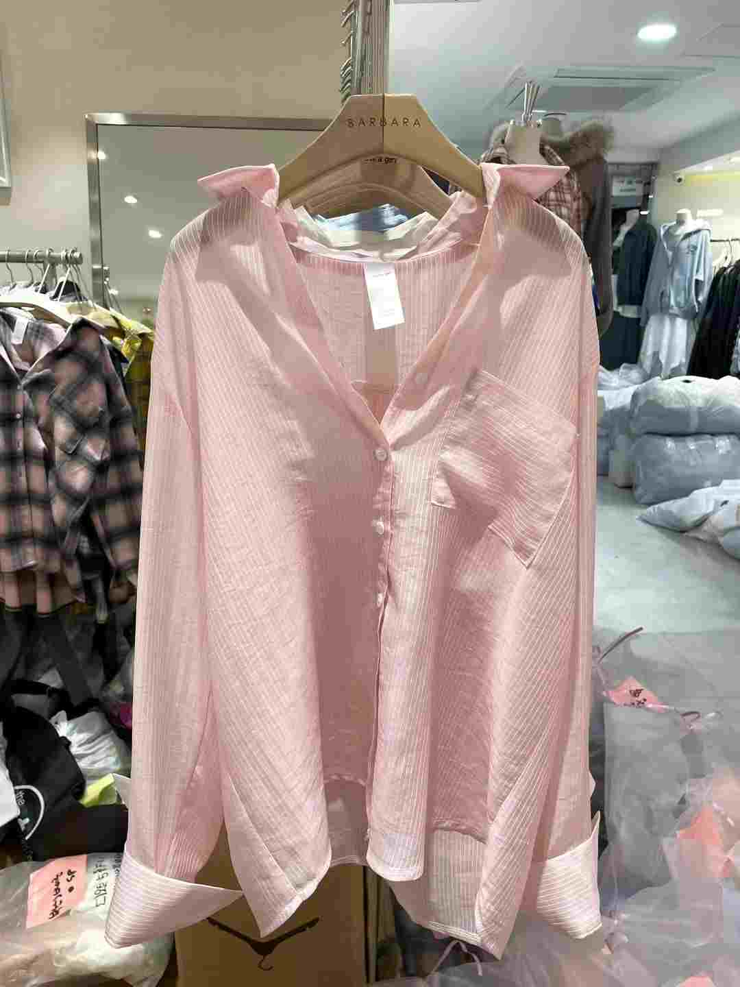 BARBARA GIRL韓國直郵實拍女士新款休閑襯衫蕾絲衫天絲條紋BARBARA GIRL襯衫/蕾絲衫