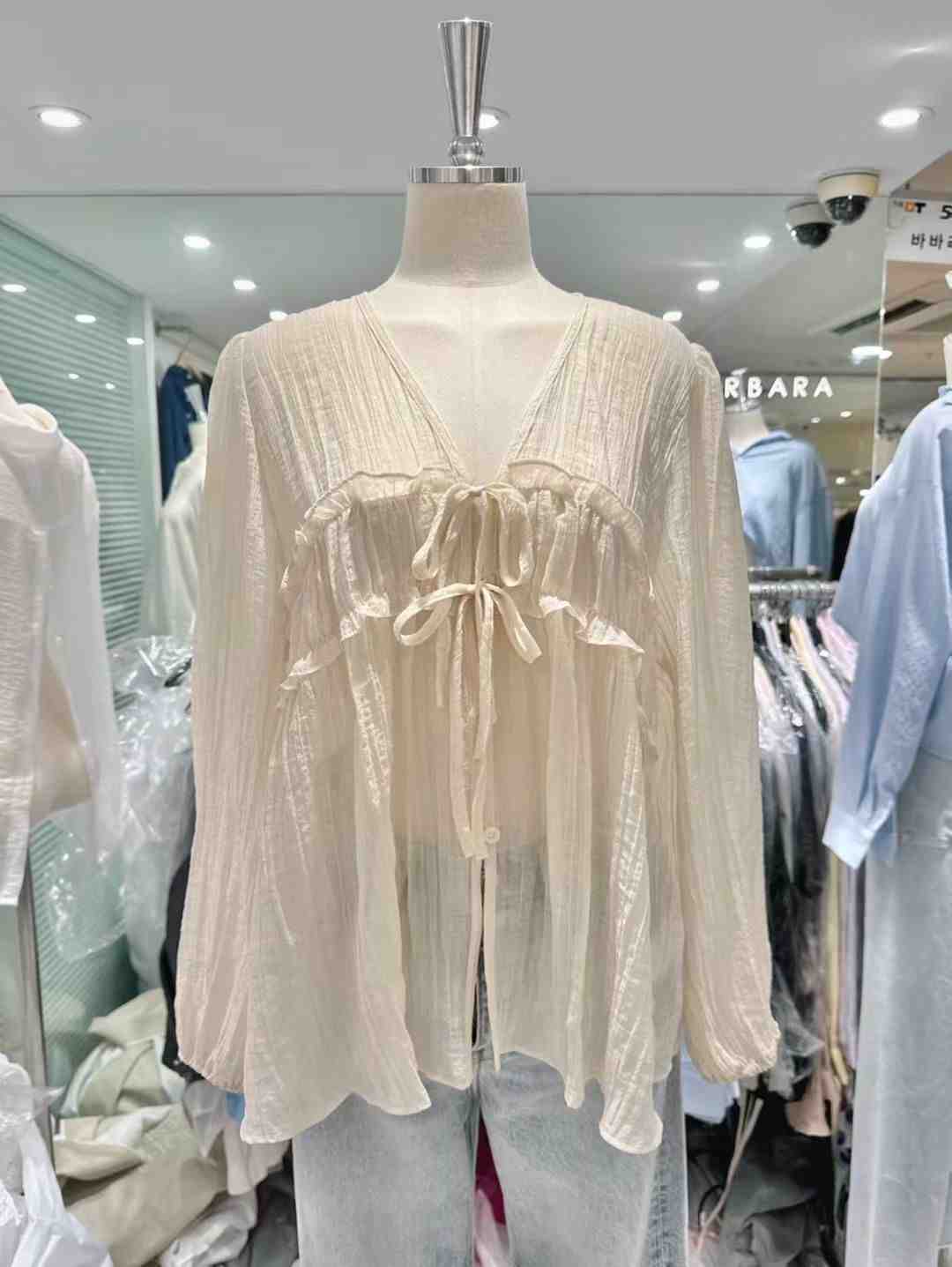 BARBARA GIRL韓國直郵女士新品時尚襯衫蕾絲衫荷葉邊天絲BARBARA GIRL襯衫/蕾絲衫