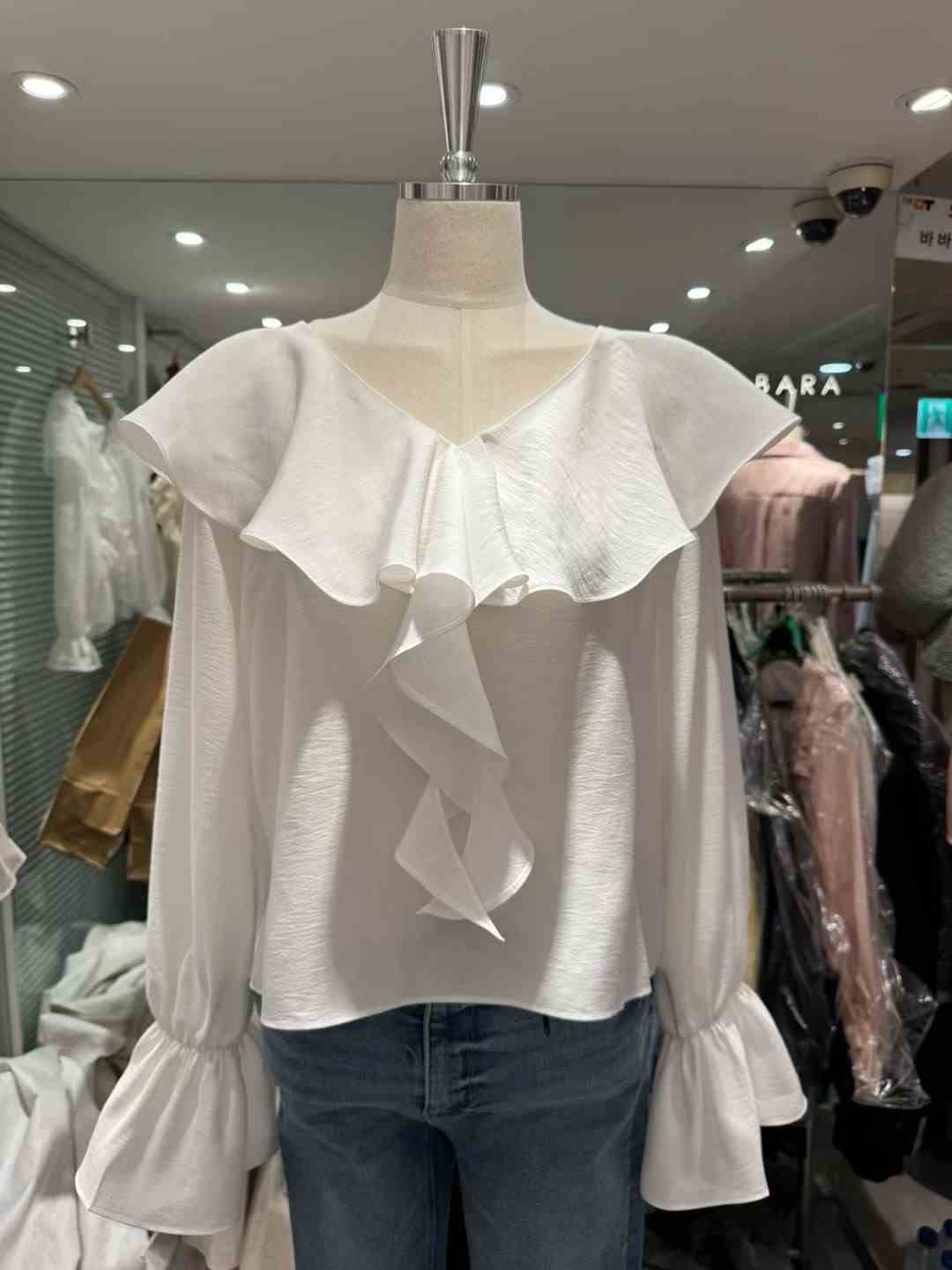 BARBARA GIRL韓國代購女士新款熱賣襯衫蕾絲衫荷葉邊系帶BARBARA GIRL襯衫/蕾絲衫