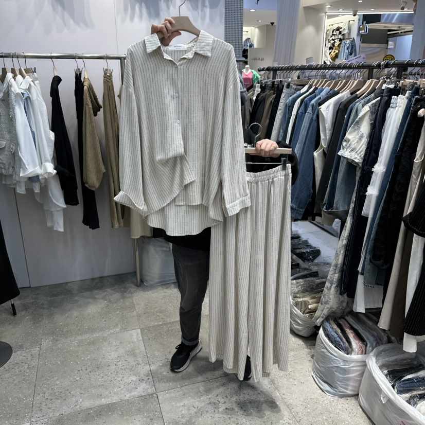 BLOOM韓國東大門代購女裝新品熱賣套裝兩件套套裝亞麻條紋BLOOM-Q套裝