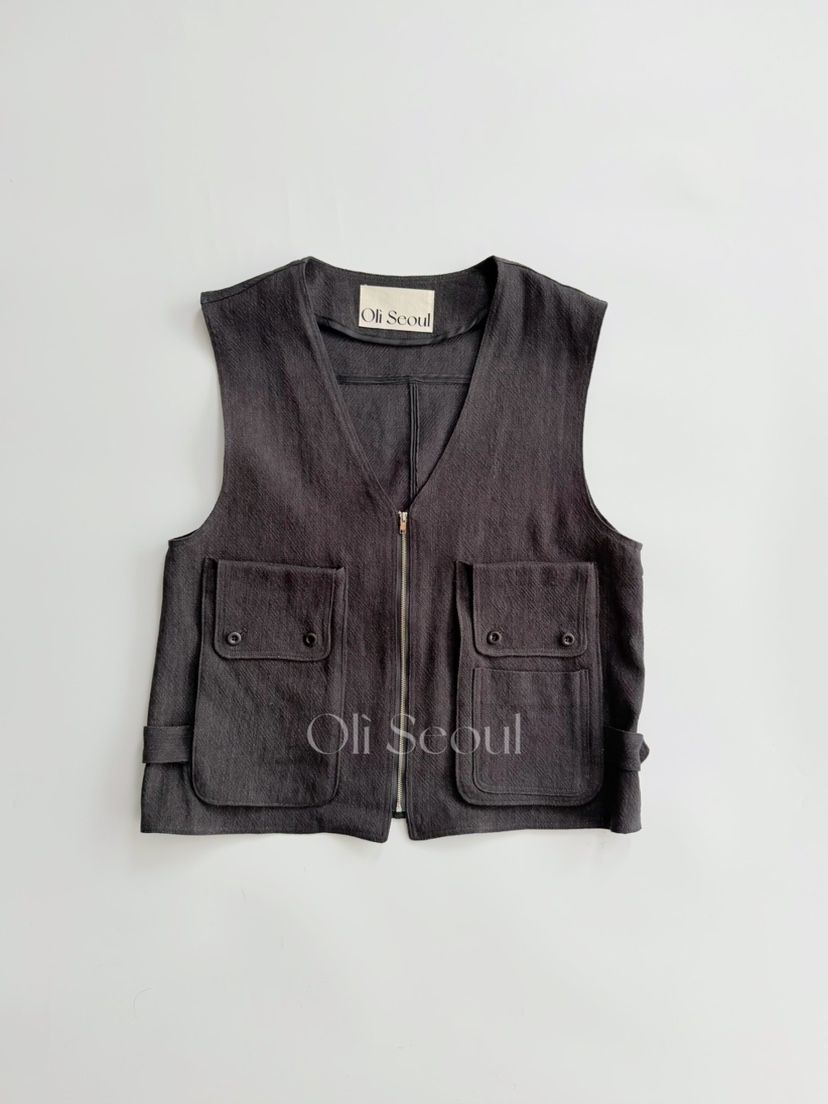 OLI SEOUL韓國東大門直郵女裝新款熱賣人氣時尚馬甲亞麻OLI SEOUL馬甲