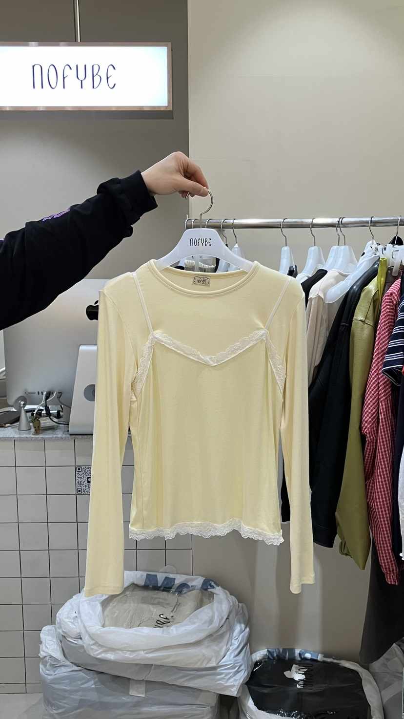 NOFYBE韓國直郵實拍女裝新品休閑時尚熱賣人氣長袖T恤假兩件NOFYBE長袖T恤
