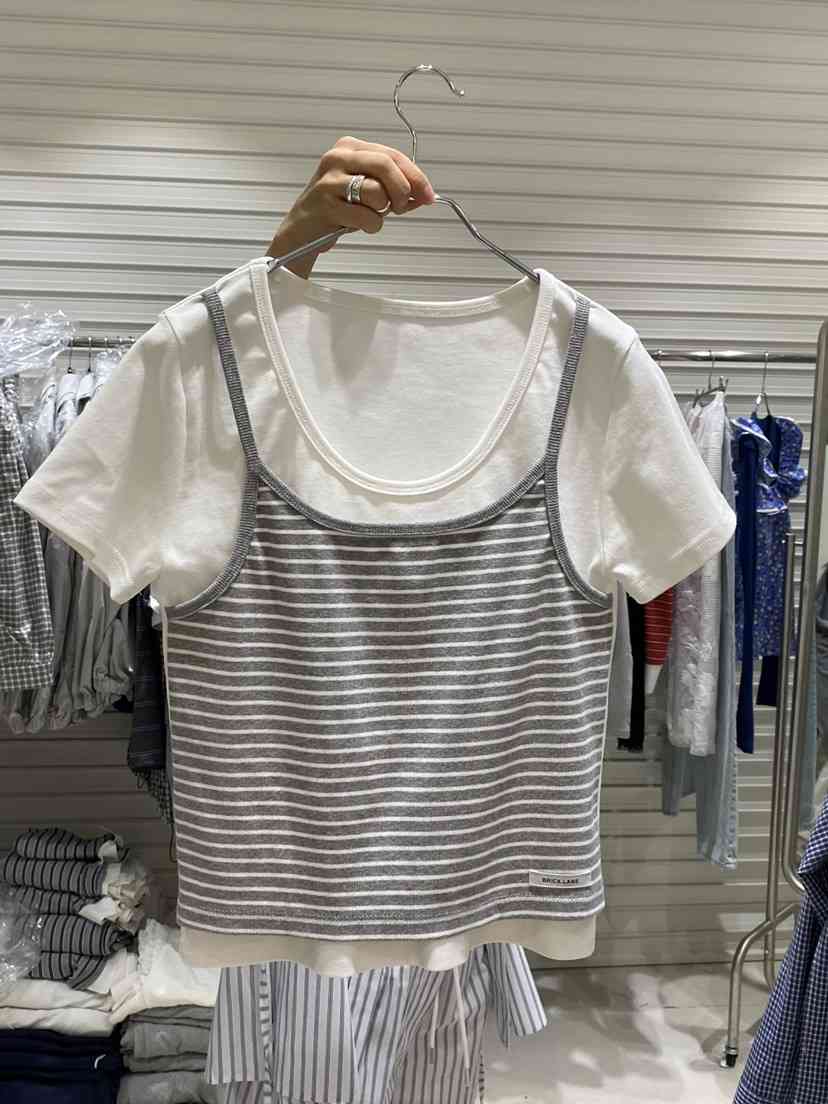 BRICKLANE韓國直郵實拍女士新款推薦人氣時尚休閑T恤假兩件BRICKLANET恤