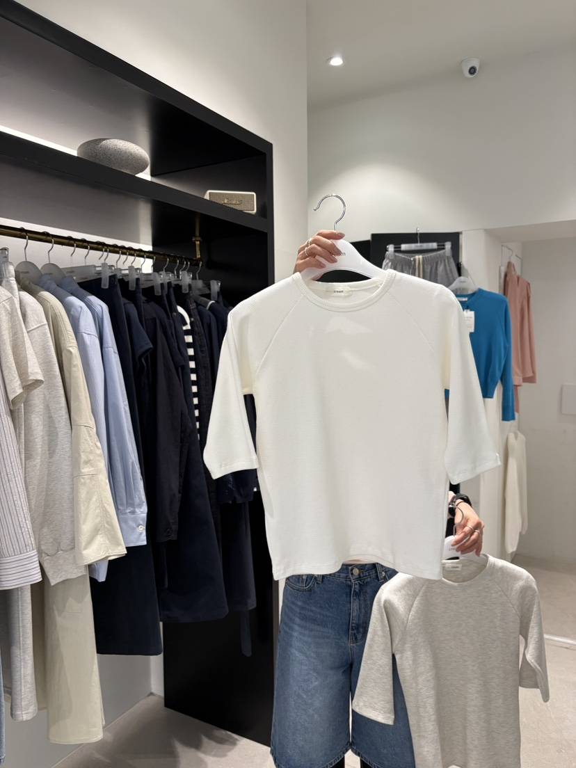 CREAM-P韓國東大門直郵女裝新款熱賣休閑T恤插肩袖華夫格CREAM-PT恤