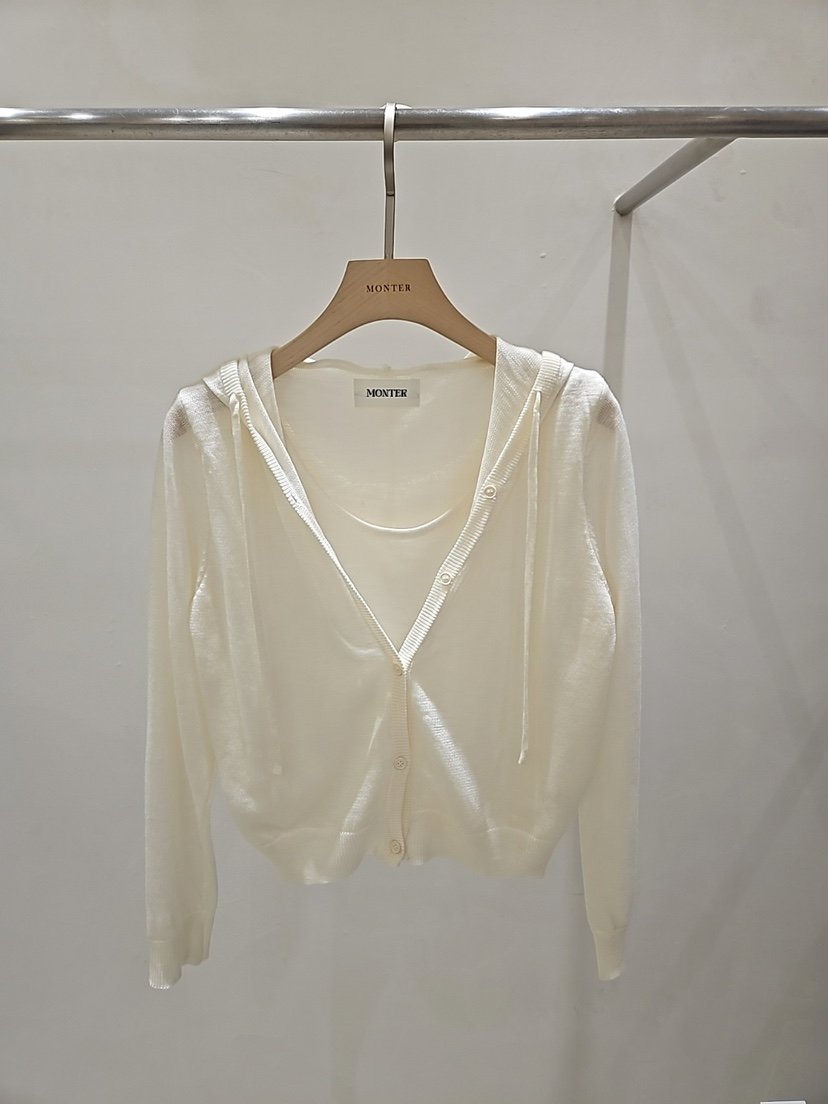 MONTER韓國直郵女士新款職業26春夏針織衫假兩件連帽衫亞麻MONTER針織衫