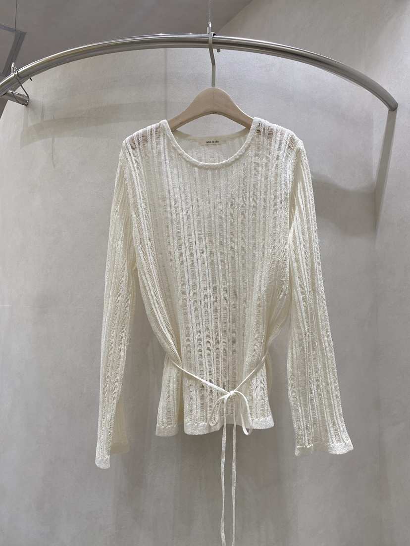 WHO IS SHE韓國直郵女士新品熱賣休閑人氣針織衫含腰繩WHO IS SHE針織衫