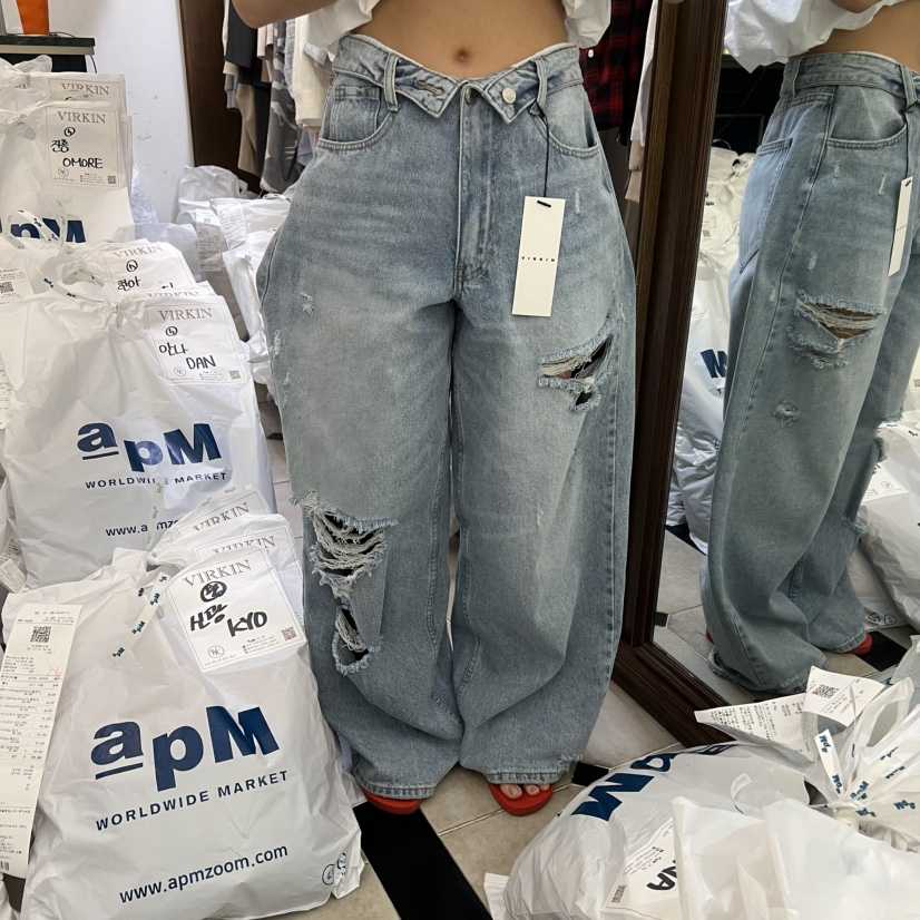 VIRKIN韓國代購女士新品休閑時尚26春夏熱賣人氣職業牛仔褲VIRKIN牛仔褲