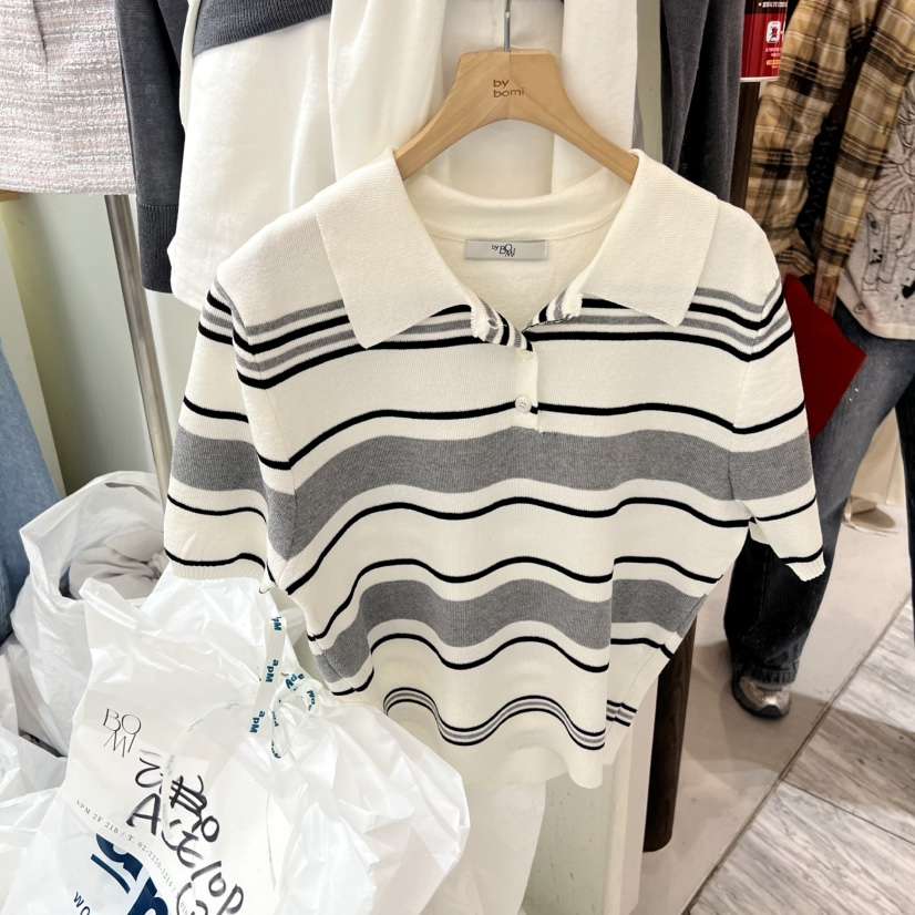 BY BOMI韓國直郵實拍女士新款熱賣休閑26春夏針織衫海軍羅紋BY BOMI針織衫