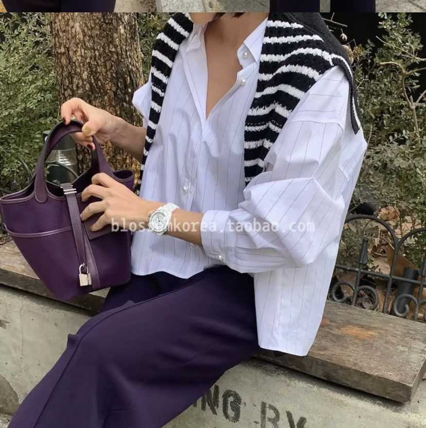 PRIVIE/H/LOW GAUGE韓國東大門代購女士新款職業襯衫蕾絲衫不含圍巾條紋PRIVIE/H/LOW GAUGE襯衫/蕾絲衫