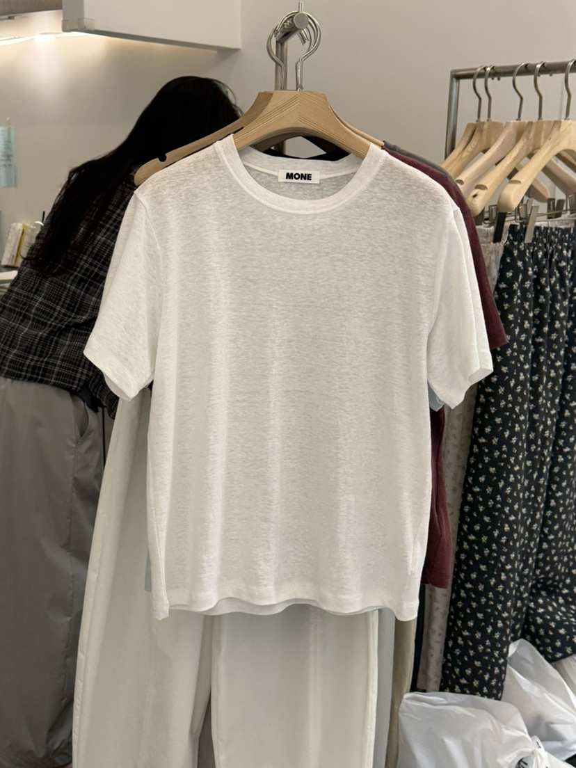 MONE-A韓國直郵女士新款熱賣職業休閑26春夏時尚T恤亞麻布MONE-AT恤