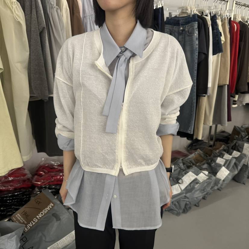 DOUBLE STANDARD/LE SMOKING/MAISONSTAFF韓國東大門代購女士新款職業針織衫拉鏈MAISONSTAFF針織衫