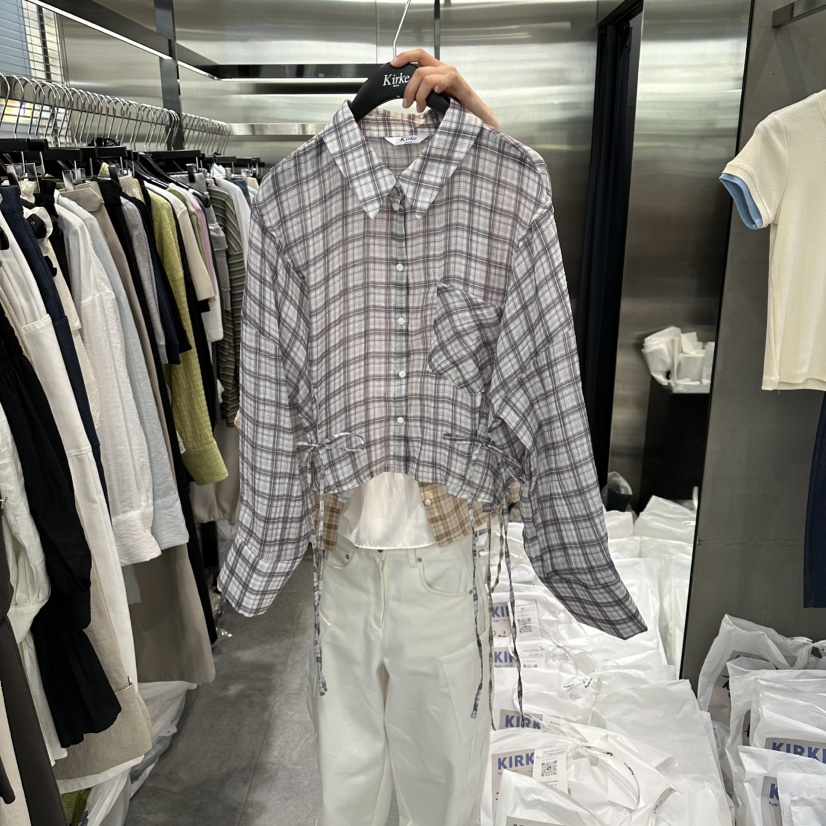 KIRKE韓國東大門直郵女士新品人氣熱賣26春夏襯衫蕾絲衫格紋KIRKE襯衫/蕾絲衫