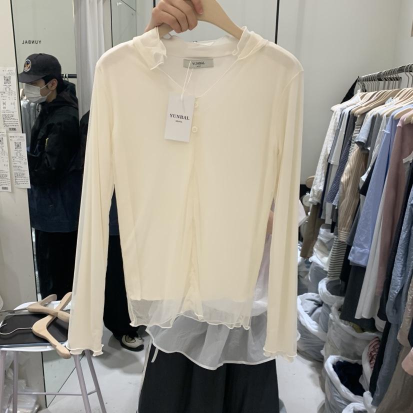YUNBAL韓國直郵女裝新品人氣熱賣推薦26春夏長袖T恤假兩件網眼YUNBAL長袖T恤