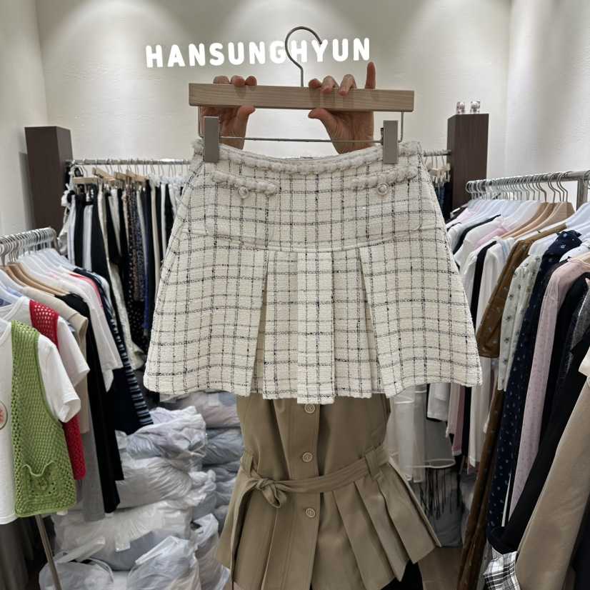 HANSUNGHYUN韓國代購女裝新款熱賣職業人氣裙褲粗花呢格子HANSUNGHYUN裙褲