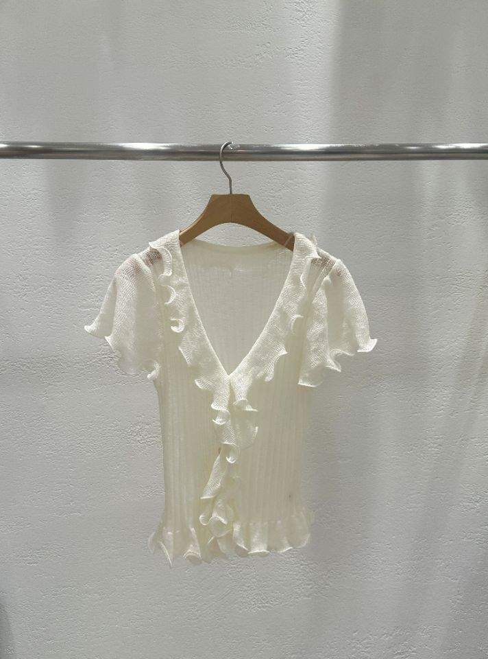 CRONG韓國代購女裝新款真品職業推薦休閑人氣針織衫荷葉邊CRONG針織衫