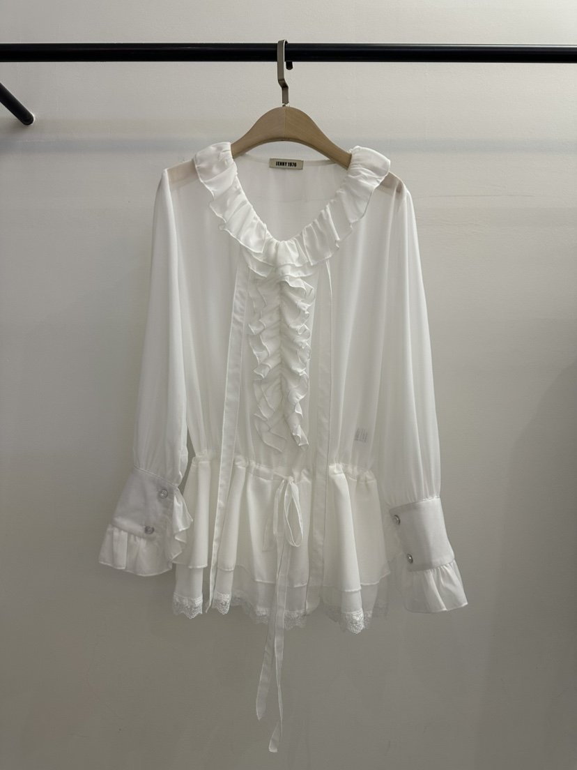 JENNY 1976東大門代購女士新款職業推薦時尚長袖T恤荷葉邊JENNY 1976長袖T恤