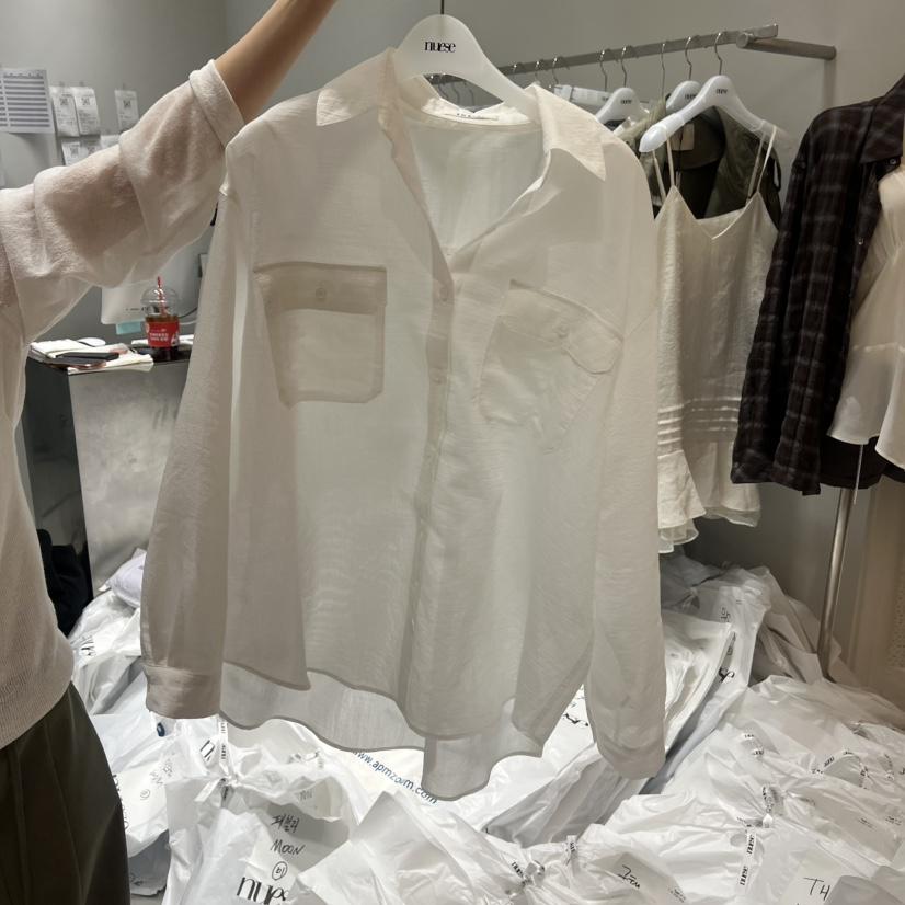 NUESE韓國直郵實拍女士新款熱賣職業推薦人氣襯衫蕾絲衫口袋NUESE襯衫/蕾絲衫