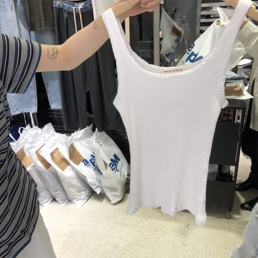 BANY ANCO韓國直郵女士新款熱賣推薦休閑吊帶背心水洗羅紋BANY ANCO吊帶/背心