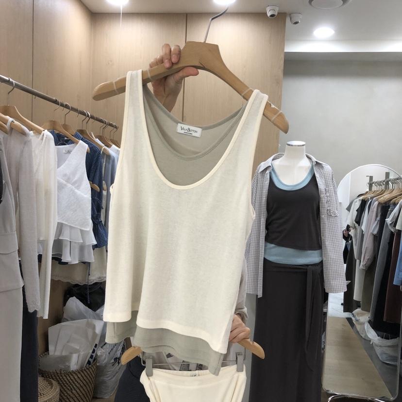 VILLABUTTON韓國直郵實拍女士新品休閑熱賣吊帶背心假兩件VILLABUTTON吊帶/背心