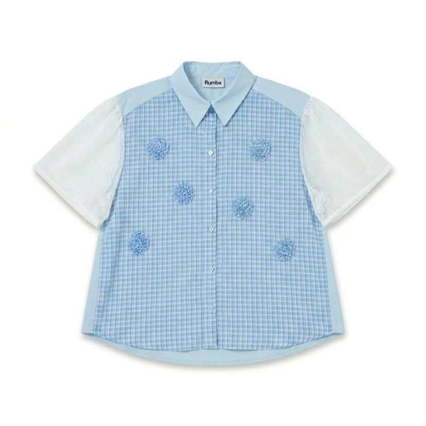 RUMBA韓國東大門代購女士新款26春夏時尚人氣襯衫蕾絲衫花朵RUMBA襯衫/蕾絲衫