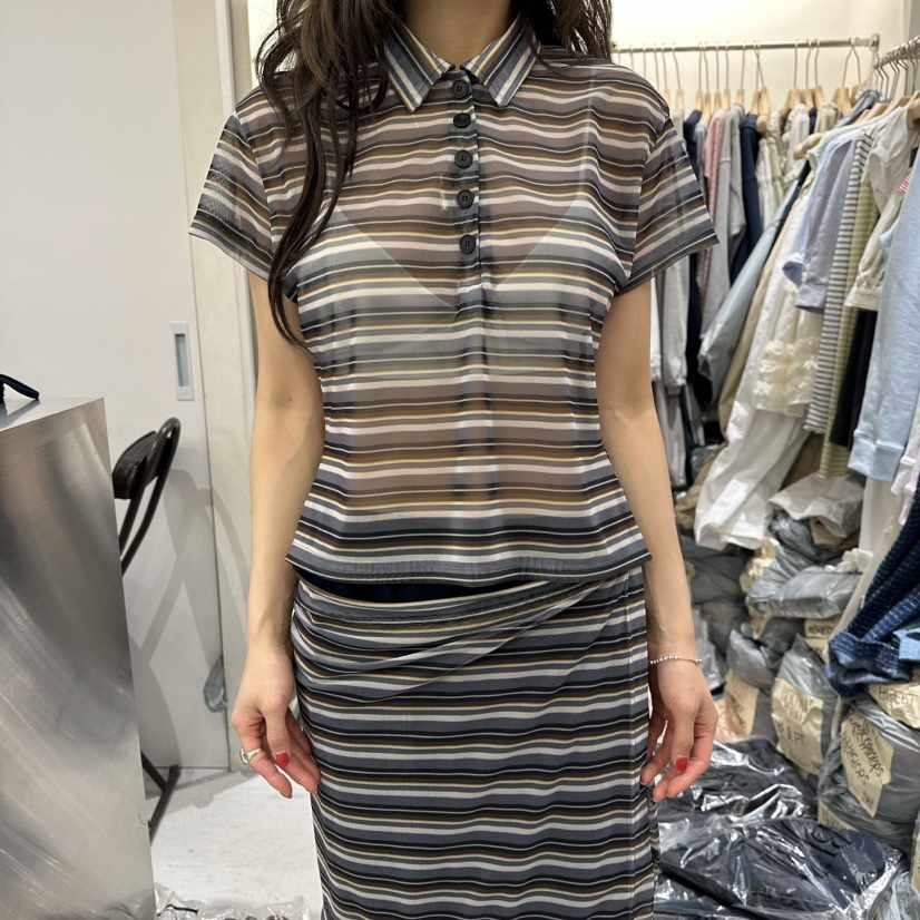 BERTHA韓國代購女士新款職業襯衫蕾絲衫不含內搭網眼條紋BERTHA襯衫/蕾絲衫