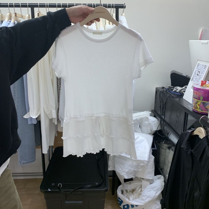SPAGHETTI韓國直郵實拍女士新品熱賣時尚休閑人氣T恤荷葉邊spaghettiT恤