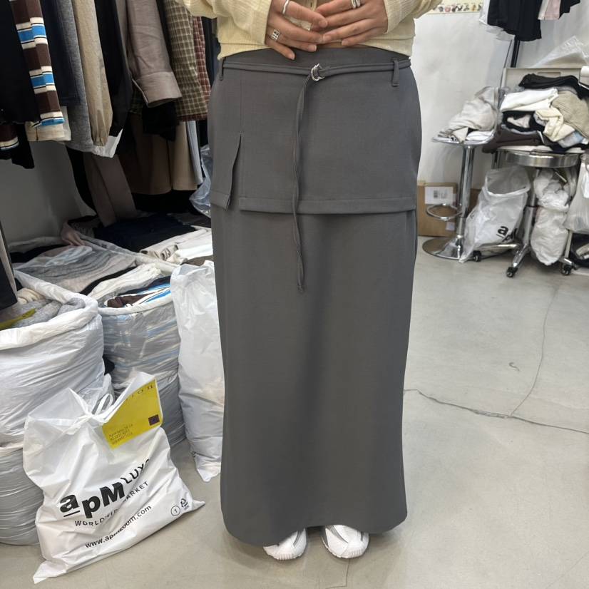 BILLION-L韓國東大門代購女裝新款職業休閑時尚長裙腰帶BILLION-L長裙