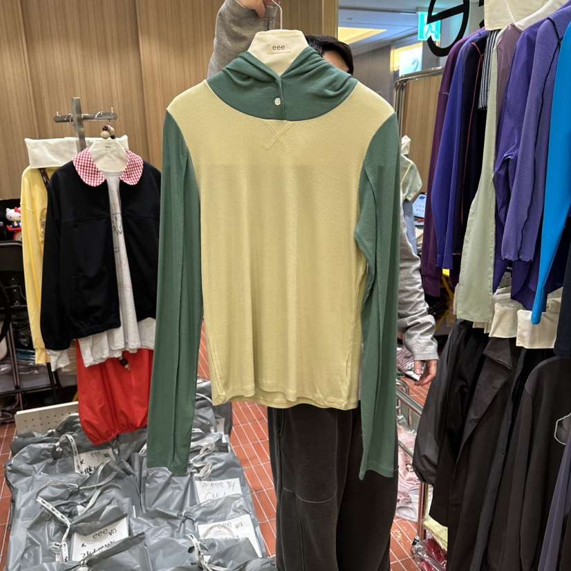 E/E/E韓國代購女士新款推薦職業休閑長袖T恤不對稱連帽衫E/E/E長袖T恤