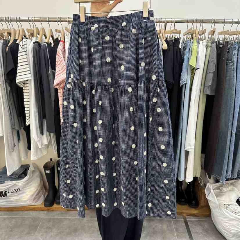 DELIGHT-L韓國直郵實拍女裝新款26春夏休閑長裙刺繡格子DELIGHT-L長裙