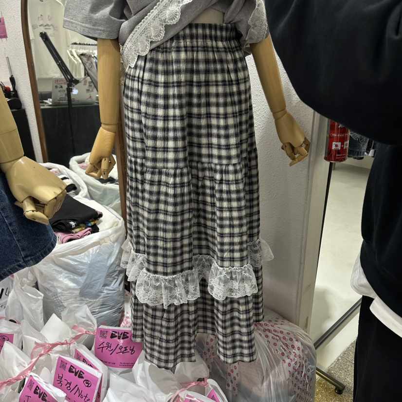 EVE韓國東大門直郵女裝新品職業熱賣人氣推薦時尚長裙格子EVE長裙