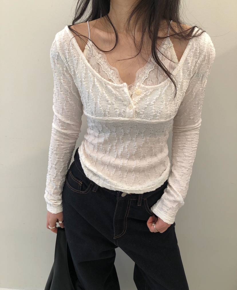 MELTED-P東大門實拍女裝新品推薦熱賣時尚真品長袖T恤蕾絲MELTED-P長袖T恤