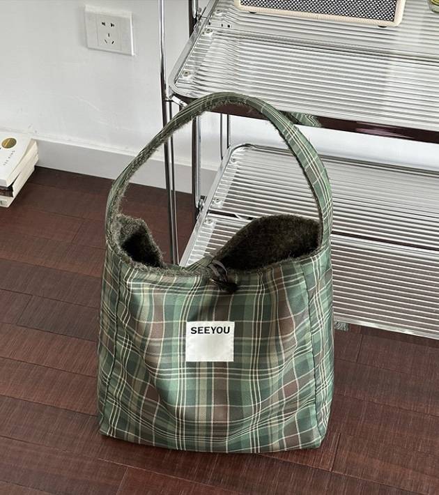 POSH BLUE東大門實拍女裝新款時尚單肩斜跨包格子棉質雙面POSH BLUE單肩/斜跨包