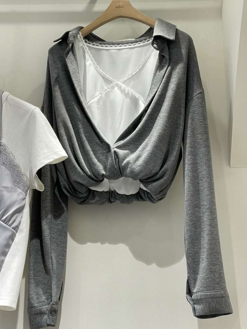 MUSK韓國直郵女裝新款真品人氣職業時尚襯衫蕾絲衫假兩件MUSK襯衫/蕾絲衫