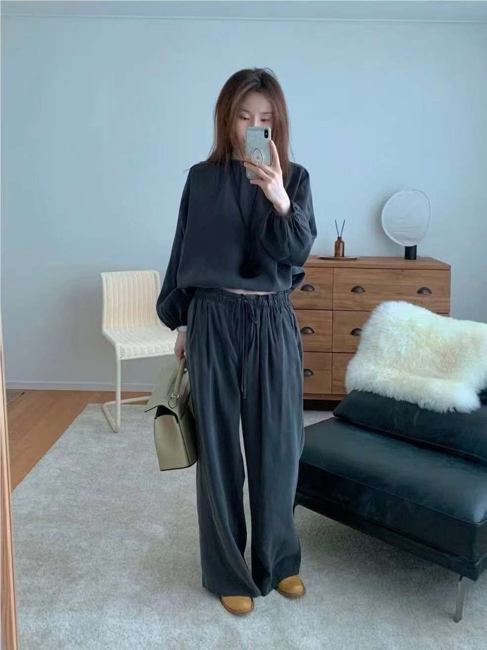 WEARRAW/WELL ROW韓國代購女士新款26春夏真品休閑褲纖維WEARRAW/WELL ROW休閑褲