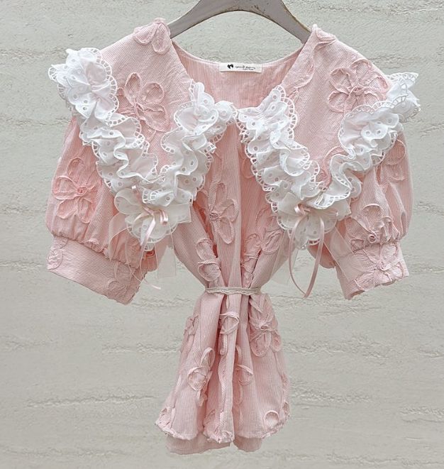 YARD韓國直郵女士新款推薦職業時尚26春夏襯衫蕾絲衫刺繡條紋YARD襯衫/蕾絲衫