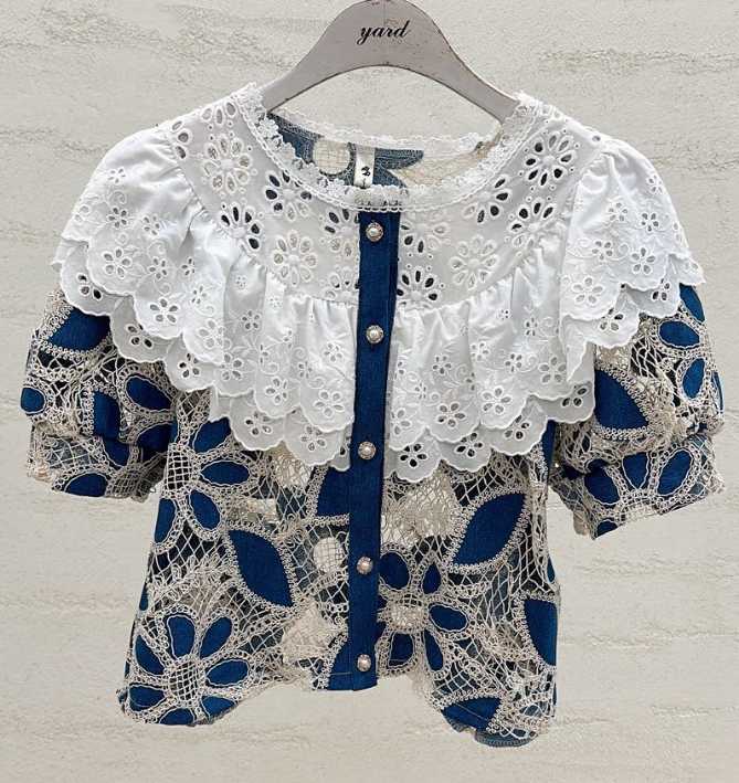 YARD韓國代購女裝新品推薦時尚職業襯衫蕾絲衫褶邊針織刺繡YARD襯衫/蕾絲衫
