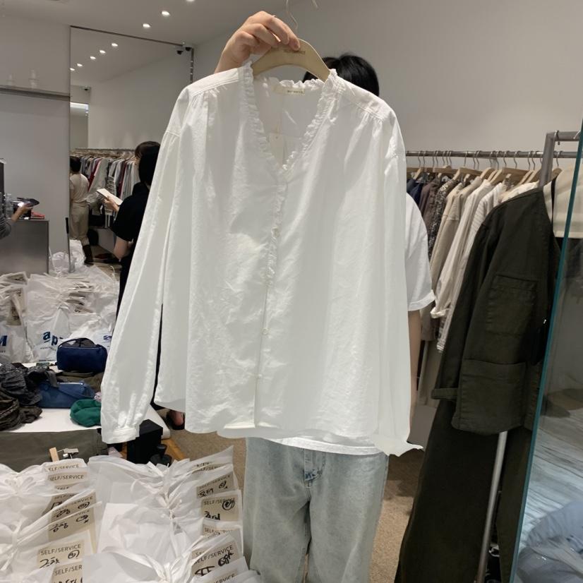 SELF SERVICE韓國代購女士新品職業推薦襯衫蕾絲衫荷葉邊SELF SERVICE襯衫/蕾絲衫