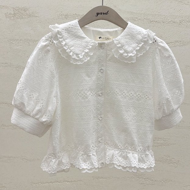 YARD韓國代購女裝新款26春夏熱賣時尚襯衫蕾絲衫刺繡圓領YARD襯衫/蕾絲衫