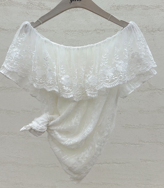 YARD韓國直郵實拍女裝新款26春夏襯衫蕾絲衫荷葉邊刺繡雪紡YARD襯衫/蕾絲衫