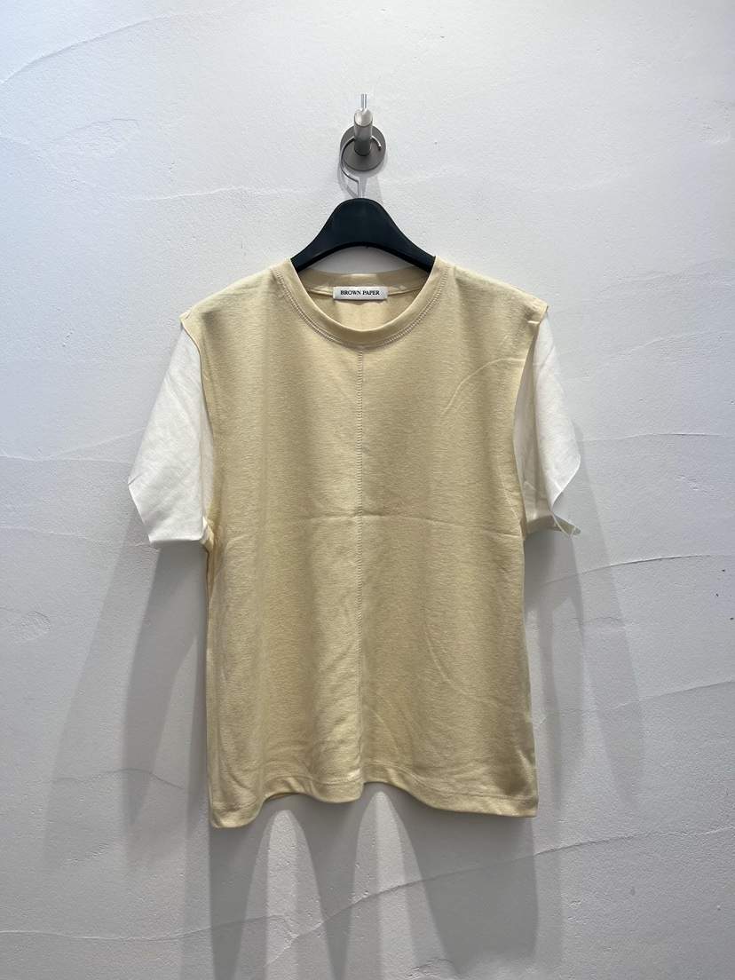 BROWN PAPER-S韓國東大門代購女士新品熱賣T恤假兩件亞麻布BROWN PAPER-ST恤