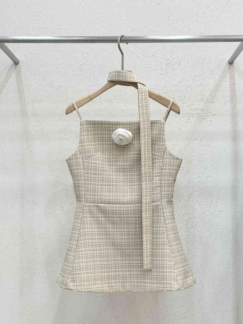 LIGHT AND SALT韓國直郵實拍女裝新品推薦吊帶背心含脖帶含飾品粗花呢LIGHT AND SALT吊帶/背心