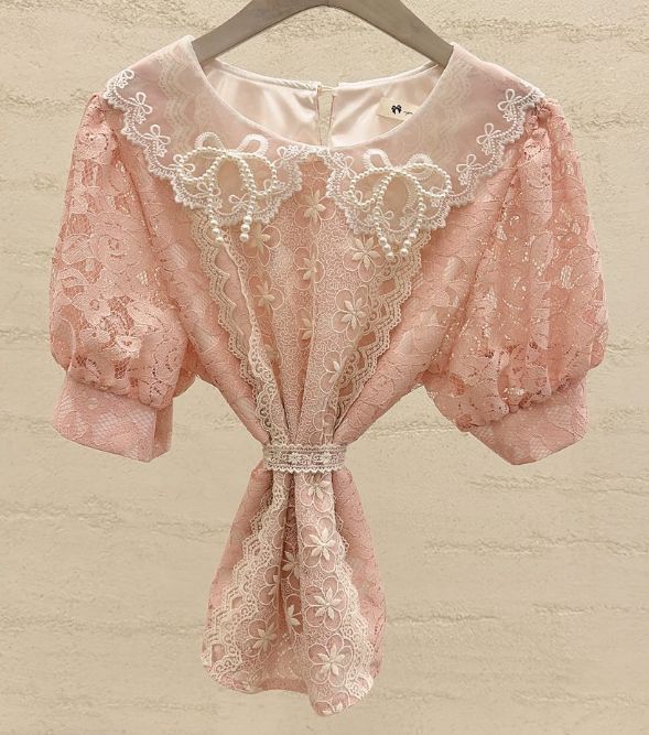 YARD韓國代購女士新款職業休閑推薦襯衫蕾絲衫珍珠領刺繡YARD襯衫/蕾絲衫