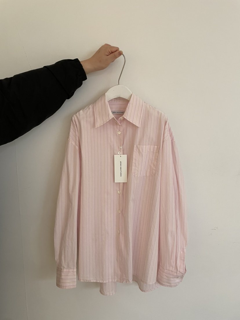 JEONG GAM STUDIOS韓國東大門代購女士新款職業襯衫蕾絲衫條紋JEONG GAM STUDIOS襯衫/蕾絲衫