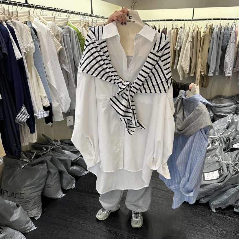 TOMGIRL韓國直郵女士新款熱賣人氣26春夏襯衫蕾絲衫披肩雙層TOMGIRL襯衫/蕾絲衫